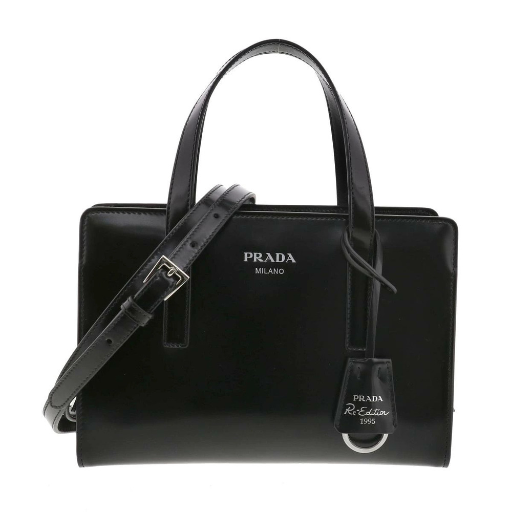 PRADA Re Edition Brushed Leather Handbag Black